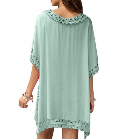 Cover-Ups Women's Swimsuit Cover up Hollow Out Crochet Tunic Bikini Loose Beach Dress - Green 9 - C818QNN5YZS $46.13