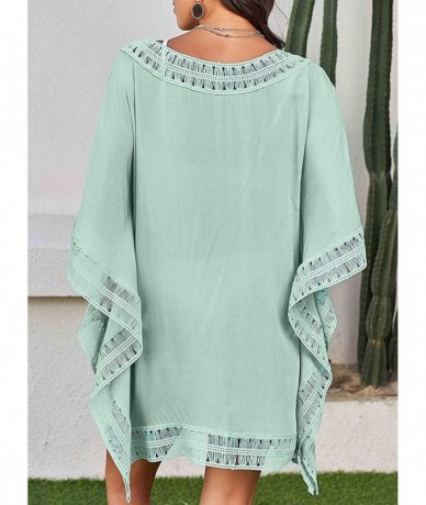 Cover-Ups Women's Swimsuit Cover up Hollow Out Crochet Tunic Bikini Loose Beach Dress - Green 9 - C818QNN5YZS $46.13