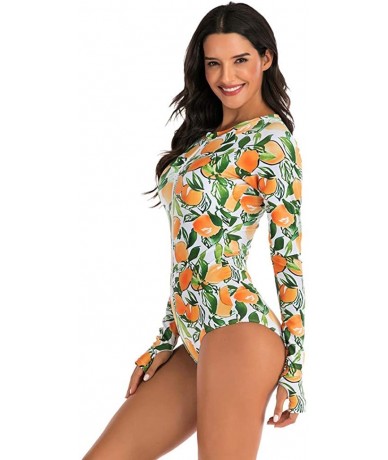 Cover-Ups Womens Rashguard Swimsuit Zip Front Print Long Sleeve One Piece Swimwear - Orange - CY195ST0K0L $42.00