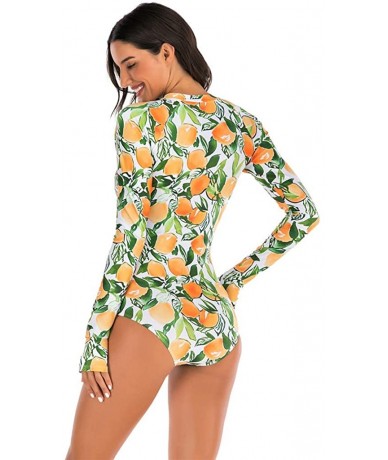 Cover-Ups Womens Rashguard Swimsuit Zip Front Print Long Sleeve One Piece Swimwear - Orange - CY195ST0K0L $42.00