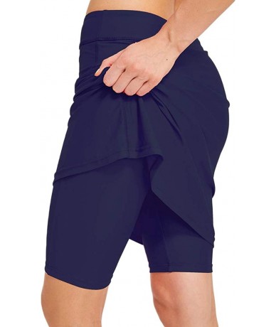 Bottoms Womens Skirted Swim Short Sun Protective UPF 50+ Swimming Bottom with Attached Skirt - Navy - C518HQKMAQU $50.57