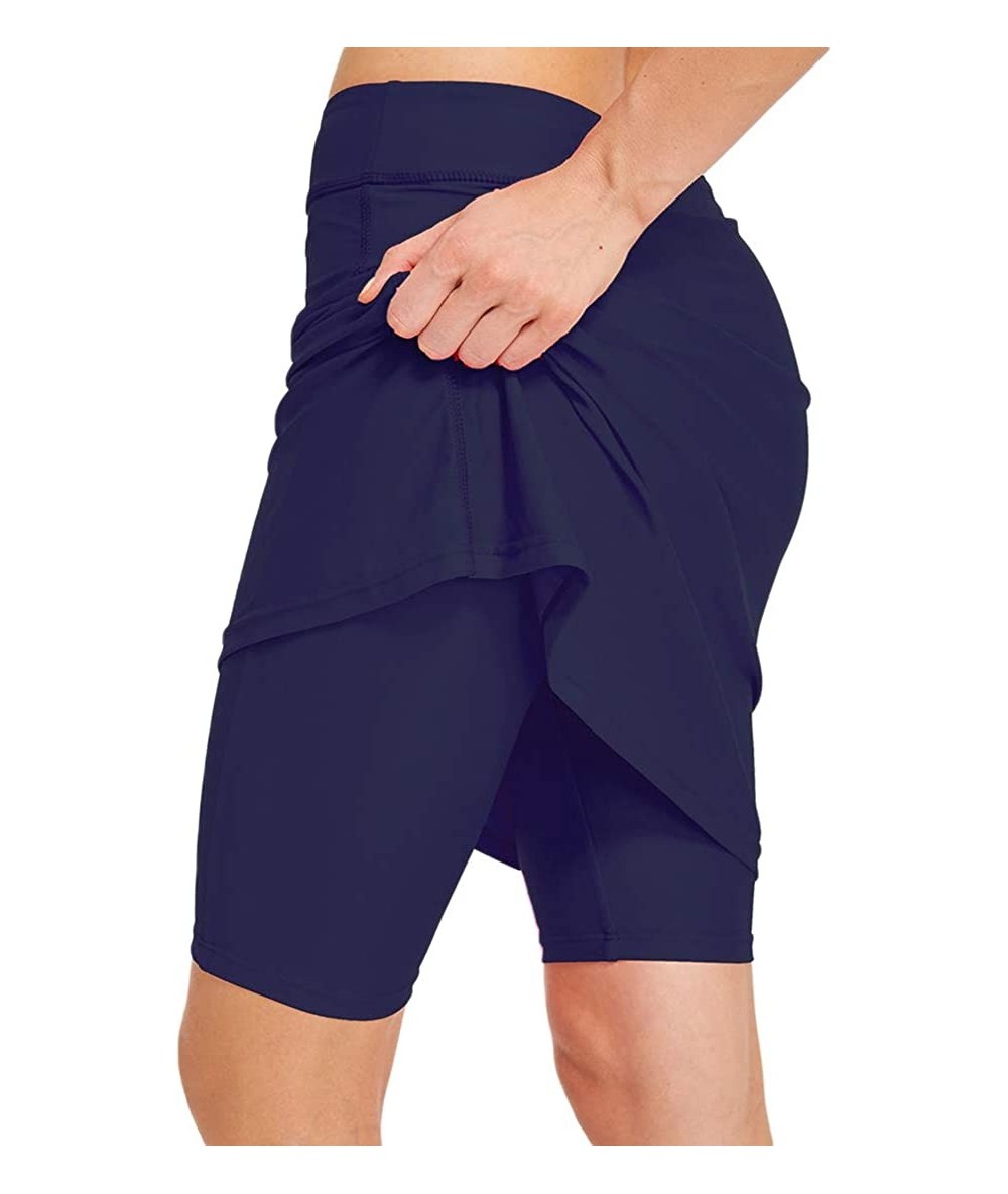 Bottoms Womens Skirted Swim Short Sun Protective UPF 50+ Swimming Bottom with Attached Skirt - Navy - C518HQKMAQU $50.57