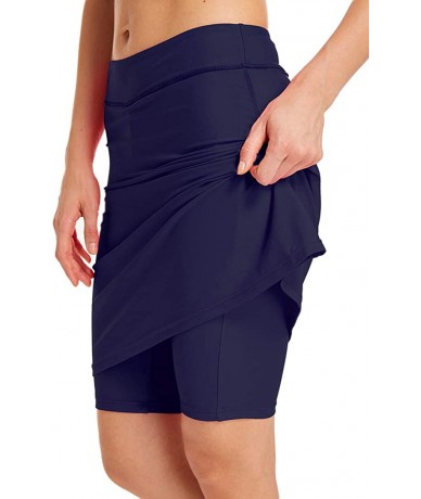 Bottoms Womens Skirted Swim Short Sun Protective UPF 50+ Swimming Bottom with Attached Skirt - Navy - C518HQKMAQU $50.57