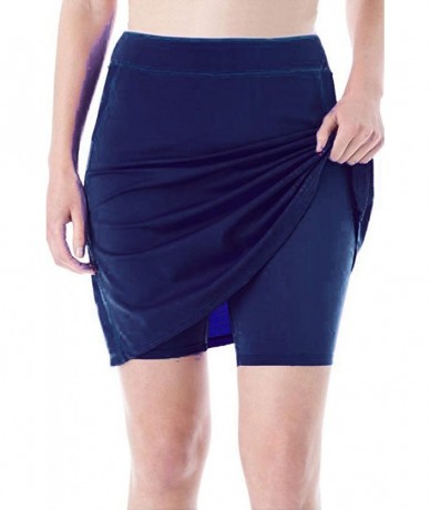 Bottoms Womens Skirted Swim Short Sun Protective UPF 50+ Swimming Bottom with Attached Skirt - Navy - C518HQKMAQU $50.57