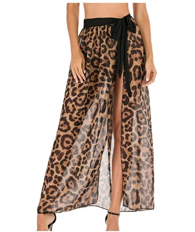 Cover-Ups Women's Leopard Print High Waist Side Split Skirt Summer Bohemian Sexy Beach Cover Up Long Wrap Skirts with Belt Br...