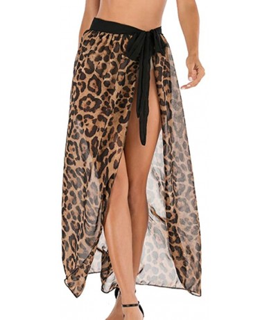 Cover-Ups Women's Leopard Print High Waist Side Split Skirt Summer Bohemian Sexy Beach Cover Up Long Wrap Skirts with Belt Br...