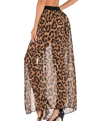 Cover-Ups Women's Leopard Print High Waist Side Split Skirt Summer Bohemian Sexy Beach Cover Up Long Wrap Skirts with Belt Br...