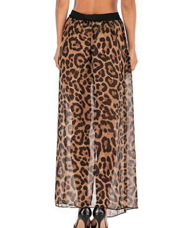 Cover-Ups Women's Leopard Print High Waist Side Split Skirt Summer Bohemian Sexy Beach Cover Up Long Wrap Skirts with Belt Br...