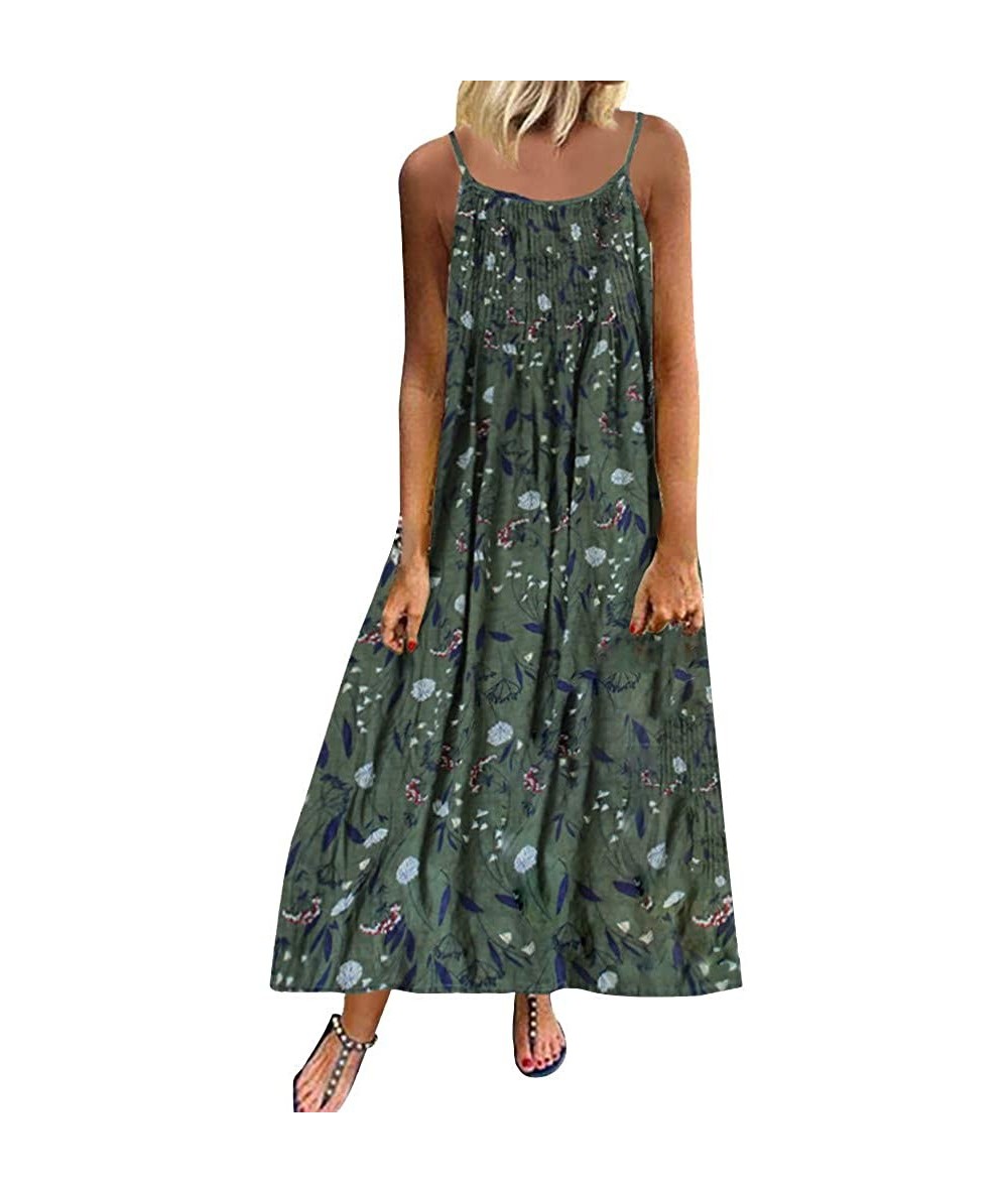 Cover-Ups Women's Dresses-2020 Summer Newest Arrival Plus Size Bohemian O-Neck Floral Vintage Sleeve Long Maxi - Green-1 - CS...