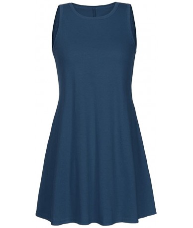 Cover-Ups Women's Holiday Summer Casual Solid Color Sleeveless Dress Party Beach Dress Dress - B2-navy - CN195HSR2Q2 $21.22