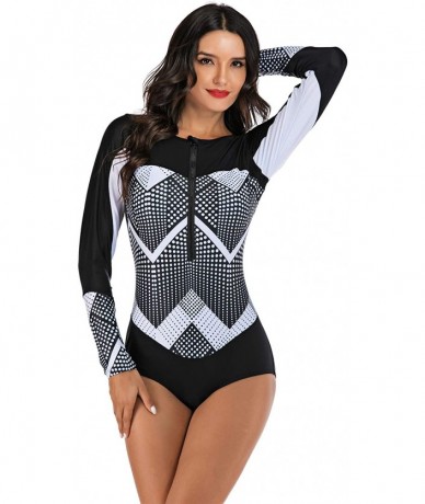 Rash Guards Women's UV Protection One Piece Long Sleeve Rash Guard Swimsuit Zip Front Surfing Shirt - Black - CX18Z2KTCUY $44.74