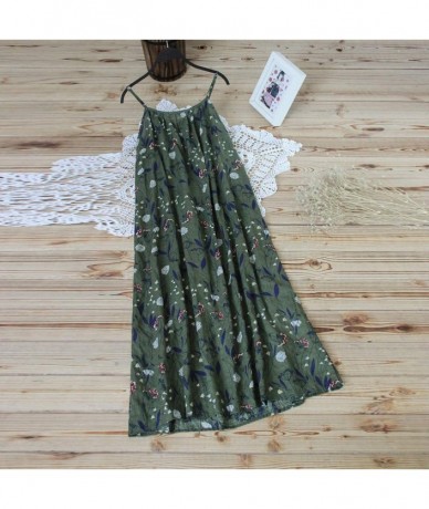 Cover-Ups Women's Dresses-2020 Summer Newest Arrival Plus Size Bohemian O-Neck Floral Vintage Sleeve Long Maxi - Green-1 - CS...