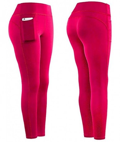 Tankinis Yoga Leggings with Pockets for Women High Waist Tummy Control Yoga Pants Capris Workout Leggings Shorts Hot Pink - C...