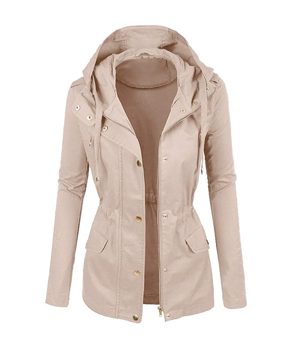 Cover-Ups Women Raincoat Solid Rain Jacket Outdoor Plus Size Waterproof Hooded Windproof Warm Coat - F Khaki - CV1929WSX77 $5...