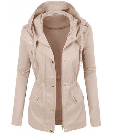 Cover-Ups Women Raincoat Solid Rain Jacket Outdoor Plus Size Waterproof Hooded Windproof Warm Coat - F Khaki - CV1929WSX77 $5...