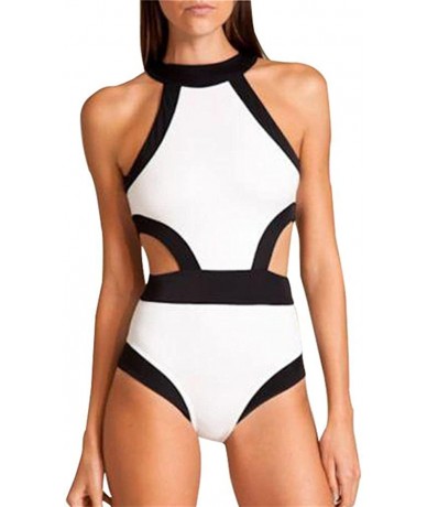 One-Pieces Women's One Piece High Neck Cut Out Bikini Bathing Suits Swimwear - White - CY125KJZ1UV $33.59