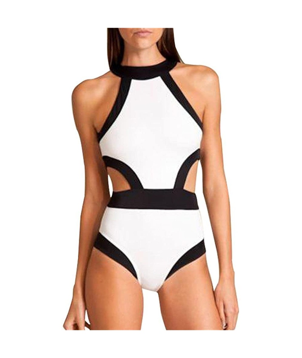 One-Pieces Women's One Piece High Neck Cut Out Bikini Bathing Suits Swimwear - White - CY125KJZ1UV $33.59