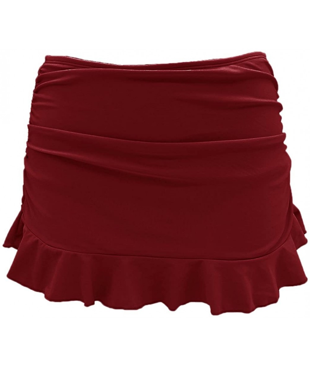 Bottoms Women's Swimdress Swimsuit Built-in Swim Bottoms Shirred Ruffle Skirt Bikini Bottoms - Burgandy - CX18EOTW7N5 $35.19