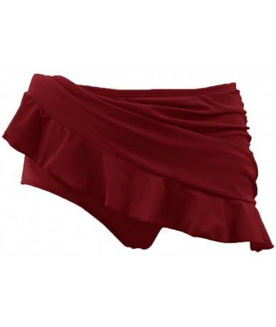 Bottoms Women's Swimdress Swimsuit Built-in Swim Bottoms Shirred Ruffle Skirt Bikini Bottoms - Burgandy - CX18EOTW7N5 $35.19