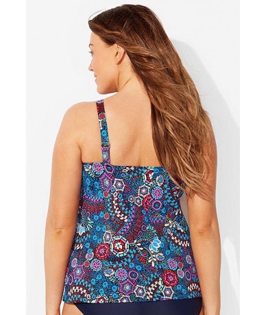 Tankinis Women's Plus Size High Neck Tankini Top - Multi Paisley - CD18SZ2H720 $64.86