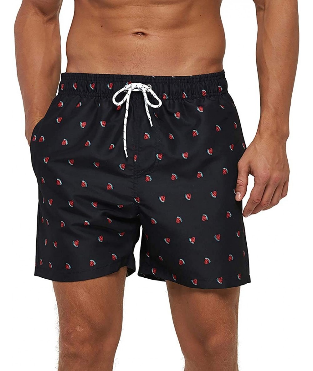 Racing Men's Swim Trunks Quick Dry Athletic Swimwear Shorts with Mesh Lining and Pockets - Black Watermelon - CF19E4D8AG4 $38.72