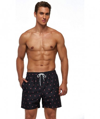 Racing Men's Swim Trunks Quick Dry Athletic Swimwear Shorts with Mesh Lining and Pockets - Black Watermelon - CF19E4D8AG4 $38.72