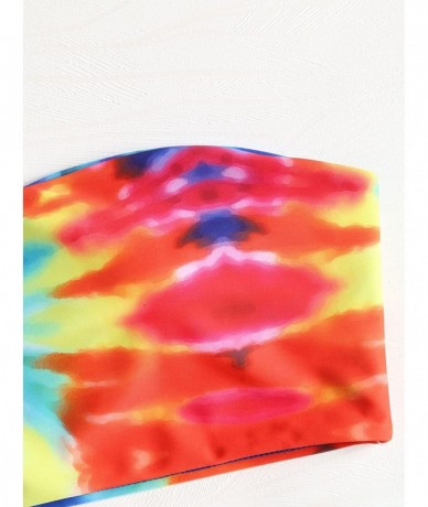 Sets Women's Tie Dye Strapless Bandeau Top High Cut Bottom Swimwear - Colormix - CU18EWI0ZCH $35.70