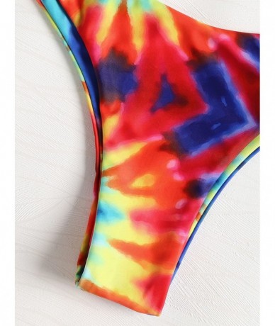 Sets Women's Tie Dye Strapless Bandeau Top High Cut Bottom Swimwear - Colormix - CU18EWI0ZCH $35.70