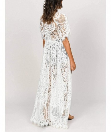 Cover-Ups Crochet Knitted Open Front Kimono Cardigan Bikini Cover Up Sexy Lace Tank Dress - I-white - CJ196WMQNMG $43.40