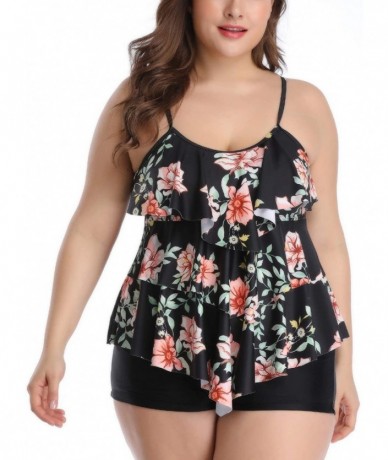 Racing Women Tankini Set Plus Size Swimwear Flounce Printed Two Piece Swimsuits Tummy Control - 1 - CC18QNHA99A $60.98