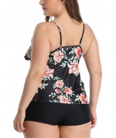 Racing Women Tankini Set Plus Size Swimwear Flounce Printed Two Piece Swimsuits Tummy Control - 1 - CC18QNHA99A $60.98