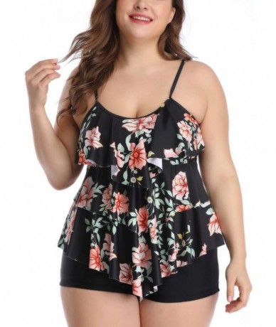 Racing Women Tankini Set Plus Size Swimwear Flounce Printed Two Piece Swimsuits Tummy Control - 1 - CC18QNHA99A $60.98