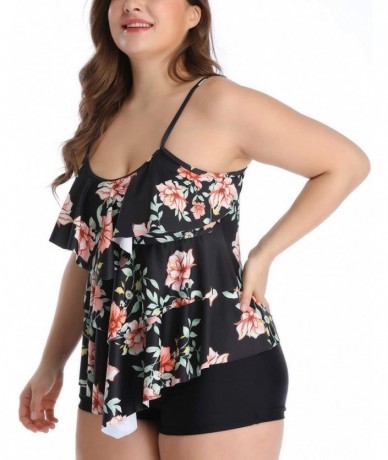 Racing Women Tankini Set Plus Size Swimwear Flounce Printed Two Piece Swimsuits Tummy Control - 1 - CC18QNHA99A $60.98