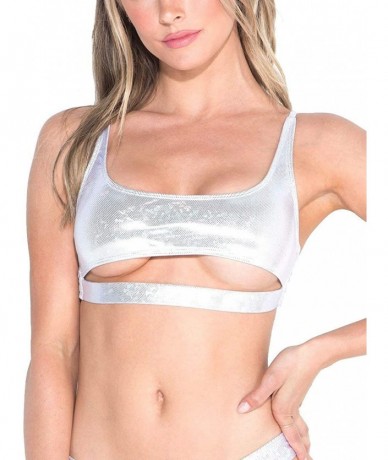 Tops Women's Underboob Cutout Crop Top Bralette - Holographic - Silver - CN18T9EY7HW $66.68