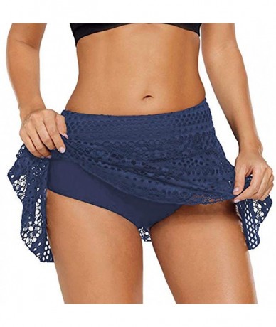 Tankinis Women's Lace Crochet Skirted Bikini Bottom Swimsuit Short Skort Swimdress - Blue - CO18RX7ZH6U $27.83