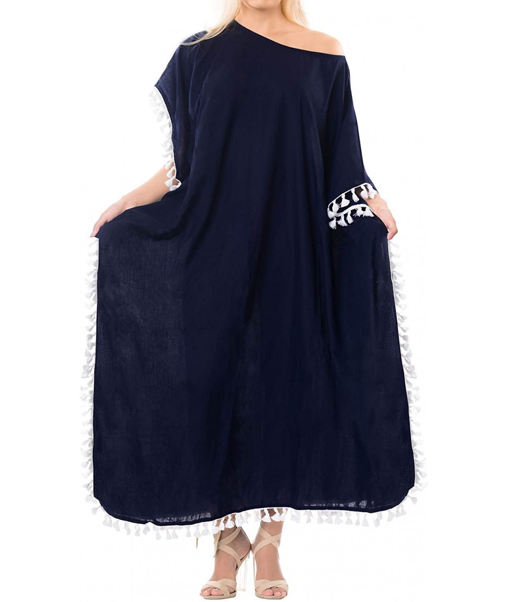 Cover-Ups Women's Caftan Tunic Kimono Dress Summer Evening Party Drawstring A - Navy Blue_b528 - CO188IZESNS $46.72