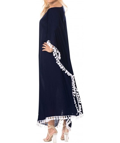 Cover-Ups Women's Caftan Tunic Kimono Dress Summer Evening Party Drawstring A - Navy Blue_b528 - CO188IZESNS $46.72