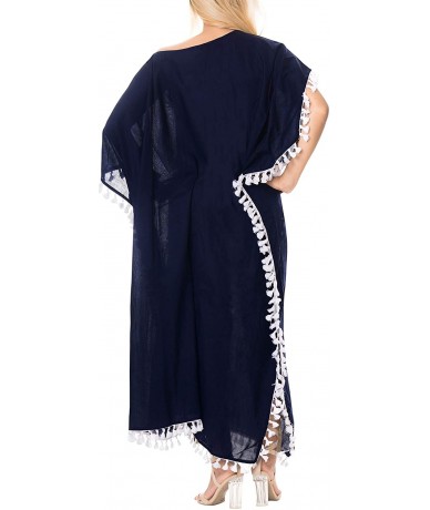 Cover-Ups Women's Caftan Tunic Kimono Dress Summer Evening Party Drawstring A - Navy Blue_b528 - CO188IZESNS $46.72