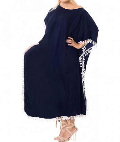 Cover-Ups Women's Caftan Tunic Kimono Dress Summer Evening Party Drawstring A - Navy Blue_b528 - CO188IZESNS $46.72