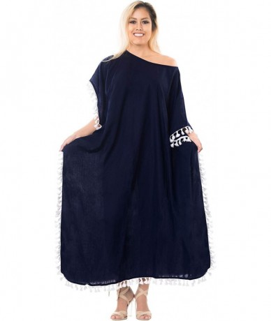 Cover-Ups Women's Caftan Tunic Kimono Dress Summer Evening Party Drawstring A - Navy Blue_b528 - CO188IZESNS $46.72