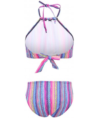 Sets Girls Two Piece Bikini Swimsuits Striped Ruffle Swimwear Falbala Bathing Suit Set - Pink 24 - CO190MHTMTW $30.58