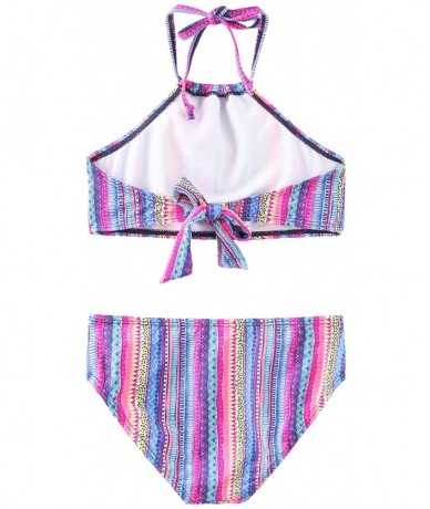 Sets Girls Two Piece Bikini Swimsuits Striped Ruffle Swimwear Falbala Bathing Suit Set - Pink 24 - CO190MHTMTW $30.58