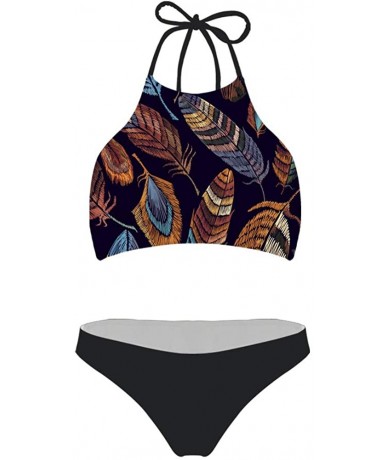 Sets Sexy Women Swimsuit Space Galaxy Print Two-Piece Bikini Plus Size - 3-feather - CR18OST00SC $41.61