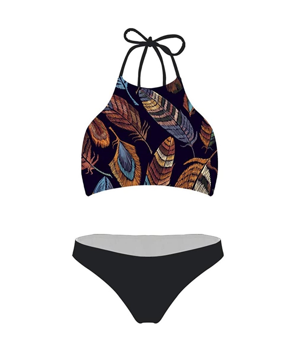 Sets Sexy Women Swimsuit Space Galaxy Print Two-Piece Bikini Plus Size - 3-feather - CR18OST00SC $41.61