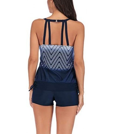 Racing Women Tankini Swimsuit Stripe Gradient High Waisted Shorts Bathing Suit Tummy Control Plus Size Swimwear - Blue - C519...