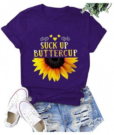 Cover-Ups T Shirts for Women Plus Size-Womens Sunflower T Shirt Summer Letter Print Short Sleeve Loose Tops Inspirational Gra...