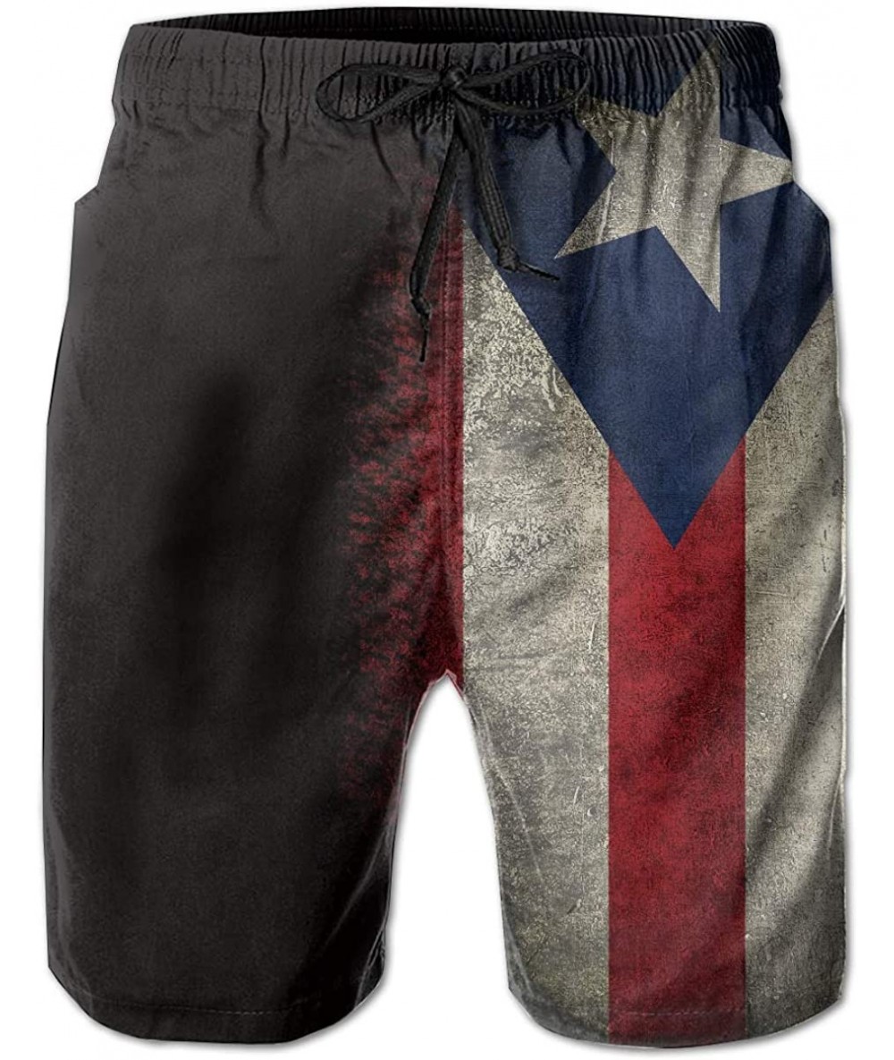 Board Shorts Mens Quick Dry 3D Printed Beach Trunks Board Shorts Casual Summer Swimwear Pants - Puerto Rico Flag Vintage - CG...