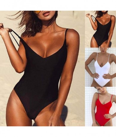 Sets 2020 Floral Triangular Geometry V Neck One-Piece Backless Swimwear - 8 Black - CT18UZDHKI4 $23.99