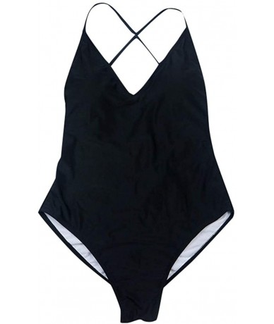 Sets 2020 Floral Triangular Geometry V Neck One-Piece Backless Swimwear - 8 Black - CT18UZDHKI4 $23.99