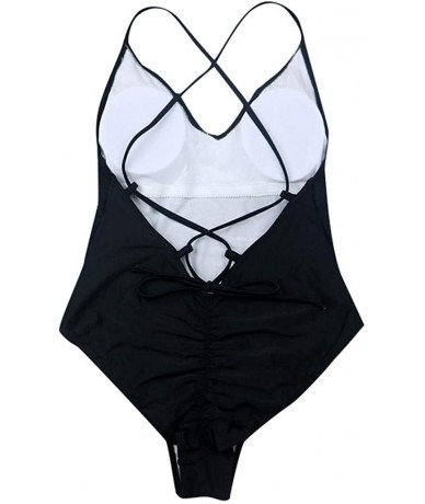 Sets 2020 Floral Triangular Geometry V Neck One-Piece Backless Swimwear - 8 Black - CT18UZDHKI4 $23.99